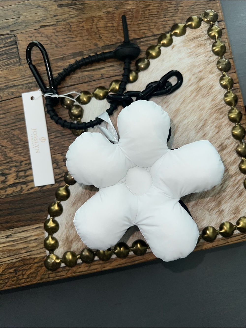 White & Black Flower Bag Charm